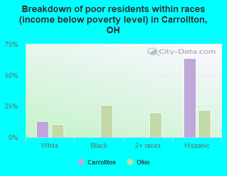 Breakdown of poor residents within races (income below poverty level) in Carrollton, OH