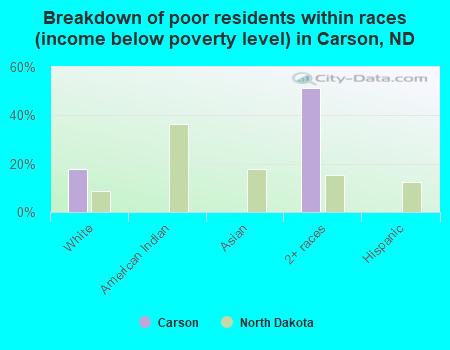 Breakdown of poor residents within races (income below poverty level) in Carson, ND