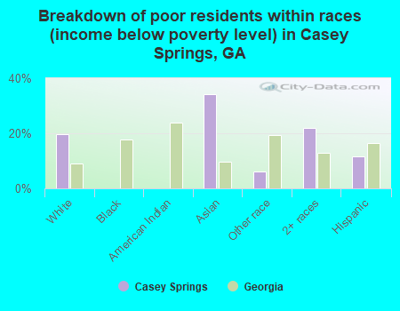 Breakdown of poor residents within races (income below poverty level) in Casey Springs, GA