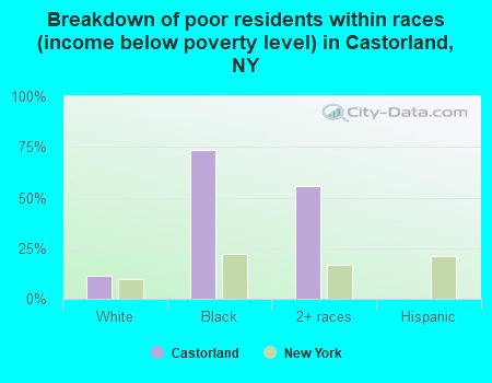 Breakdown of poor residents within races (income below poverty level) in Castorland, NY