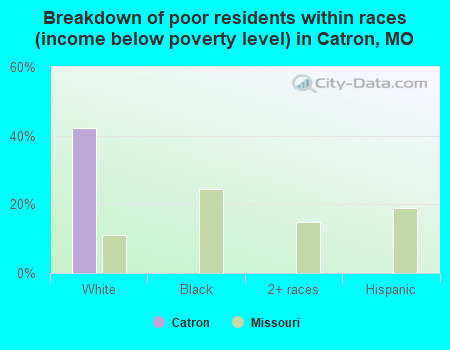 Breakdown of poor residents within races (income below poverty level) in Catron, MO