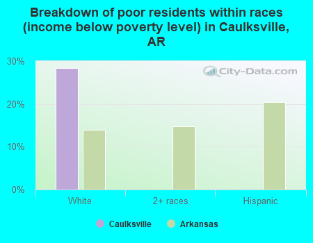 Breakdown of poor residents within races (income below poverty level) in Caulksville, AR