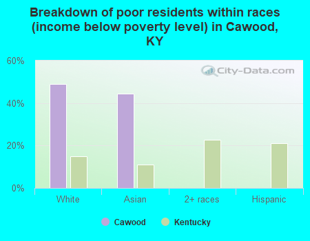 Breakdown of poor residents within races (income below poverty level) in Cawood, KY