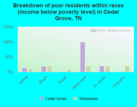 Breakdown of poor residents within races (income below poverty level) in Cedar Grove, TN
