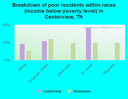 Breakdown of poor residents within races (income below poverty level) in Centerview, TN