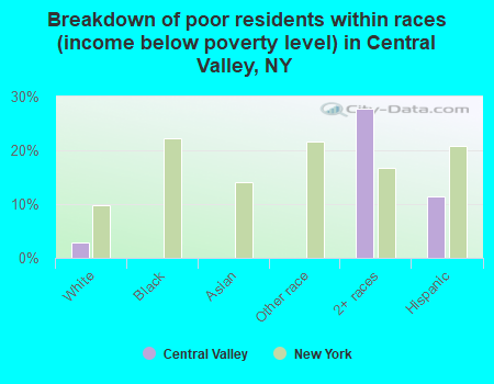 Breakdown of poor residents within races (income below poverty level) in Central Valley, NY