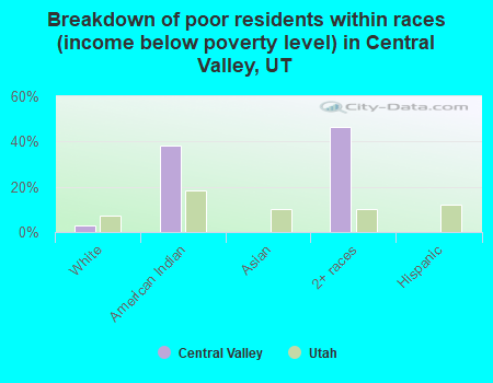 Breakdown of poor residents within races (income below poverty level) in Central Valley, UT