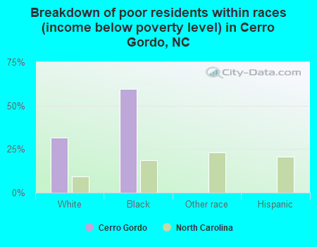 Breakdown of poor residents within races (income below poverty level) in Cerro Gordo, NC