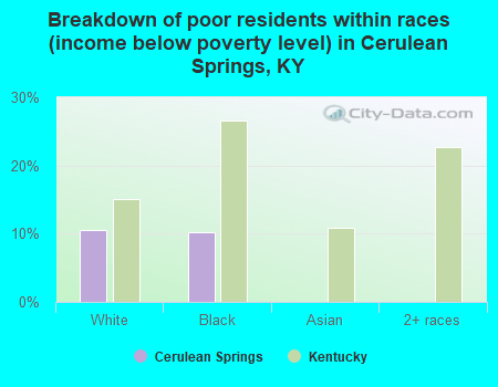 Breakdown of poor residents within races (income below poverty level) in Cerulean Springs, KY