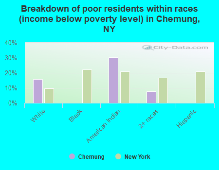 Breakdown of poor residents within races (income below poverty level) in Chemung, NY