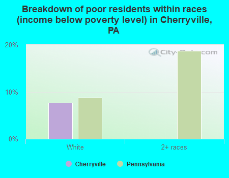 Breakdown of poor residents within races (income below poverty level) in Cherryville, PA