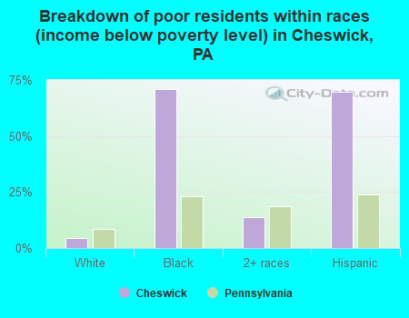 Breakdown of poor residents within races (income below poverty level) in Cheswick, PA