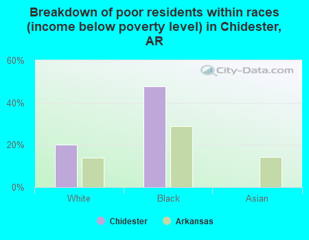 Breakdown of poor residents within races (income below poverty level) in Chidester, AR