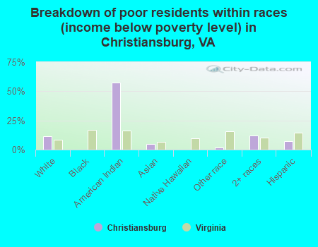 Breakdown of poor residents within races (income below poverty level) in Christiansburg, VA
