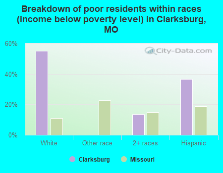Breakdown of poor residents within races (income below poverty level) in Clarksburg, MO
