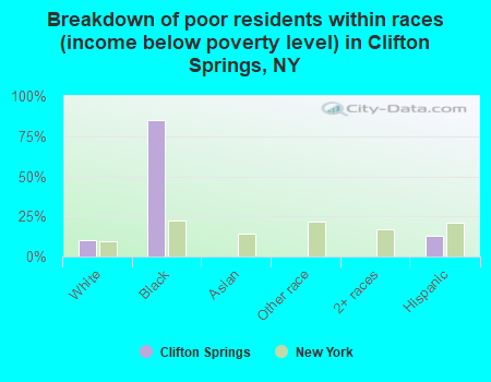 Breakdown of poor residents within races (income below poverty level) in Clifton Springs, NY