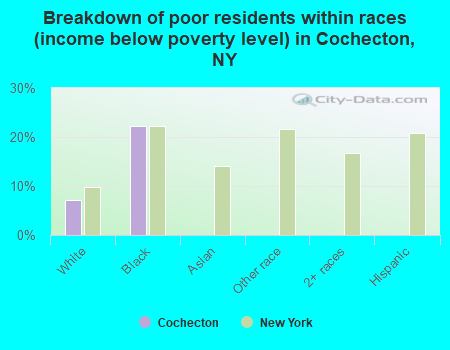 Breakdown of poor residents within races (income below poverty level) in Cochecton, NY