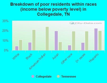 Breakdown of poor residents within races (income below poverty level) in Collegedale, TN