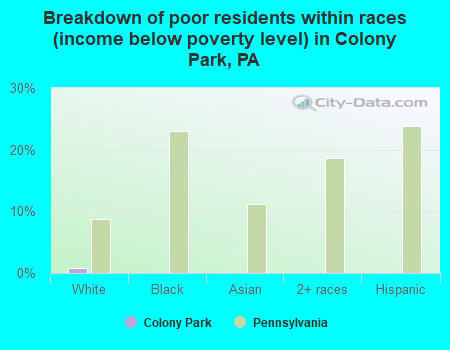 Breakdown of poor residents within races (income below poverty level) in Colony Park, PA