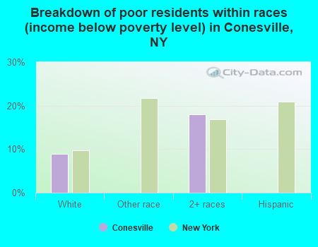Breakdown of poor residents within races (income below poverty level) in Conesville, NY