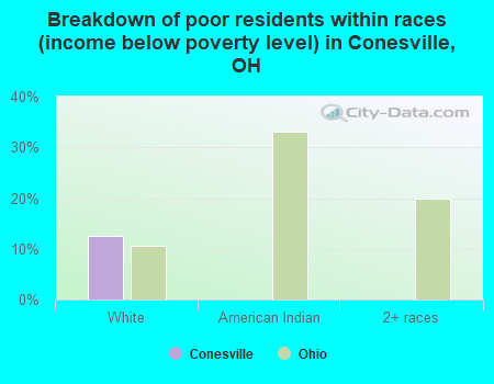 Breakdown of poor residents within races (income below poverty level) in Conesville, OH