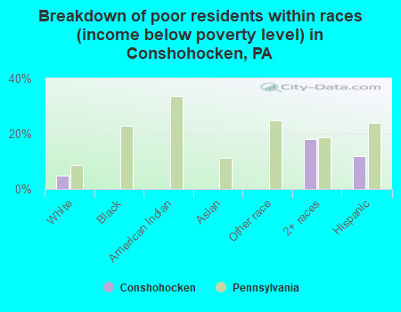 Breakdown of poor residents within races (income below poverty level) in Conshohocken, PA