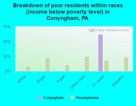 Breakdown of poor residents within races (income below poverty level) in Conyngham, PA