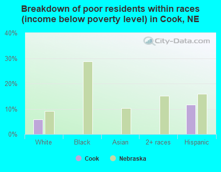 Breakdown of poor residents within races (income below poverty level) in Cook, NE