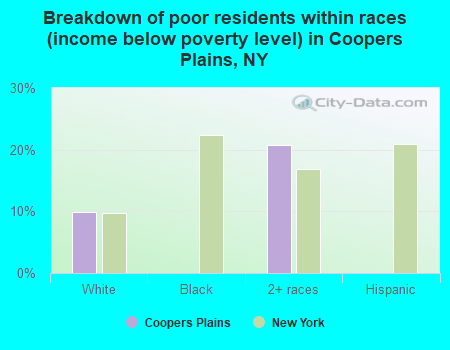 Breakdown of poor residents within races (income below poverty level) in Coopers Plains, NY