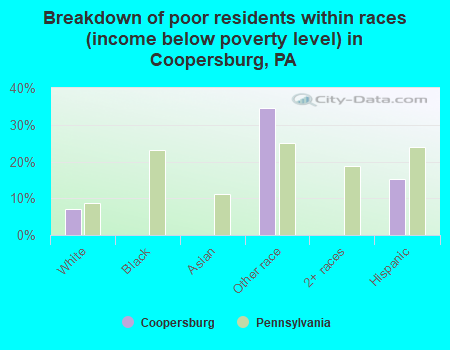 Breakdown of poor residents within races (income below poverty level) in Coopersburg, PA