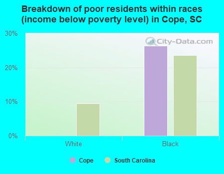 Breakdown of poor residents within races (income below poverty level) in Cope, SC