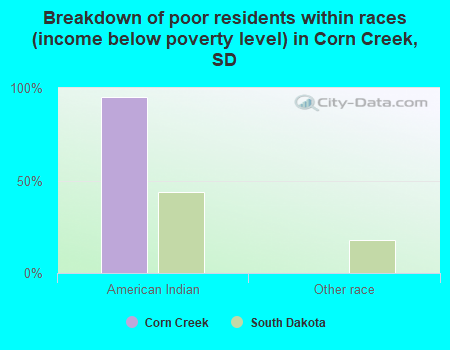 Breakdown of poor residents within races (income below poverty level) in Corn Creek, SD