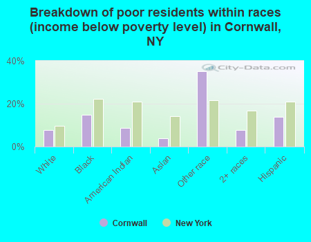 Breakdown of poor residents within races (income below poverty level) in Cornwall, NY