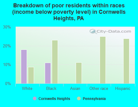 Breakdown of poor residents within races (income below poverty level) in Cornwells Heights, PA