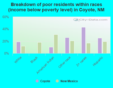 Breakdown of poor residents within races (income below poverty level) in Coyote, NM