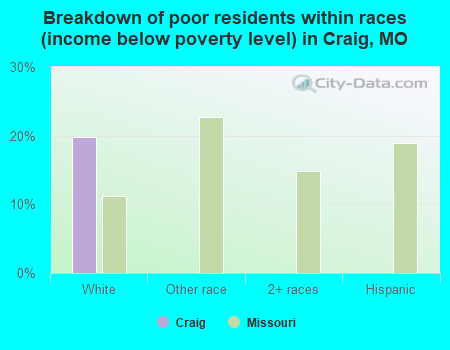 Breakdown of poor residents within races (income below poverty level) in Craig, MO