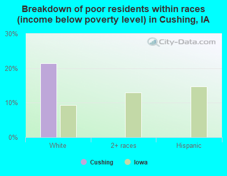 Breakdown of poor residents within races (income below poverty level) in Cushing, IA