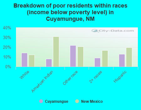 Breakdown of poor residents within races (income below poverty level) in Cuyamungue, NM