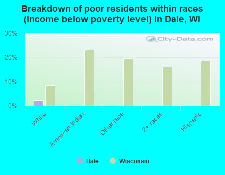 Breakdown of poor residents within races (income below poverty level) in Dale, WI