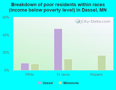 Breakdown of poor residents within races (income below poverty level) in Dassel, MN
