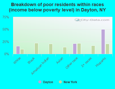 Breakdown of poor residents within races (income below poverty level) in Dayton, NY