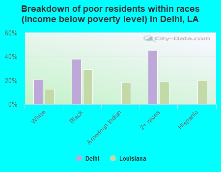 Breakdown of poor residents within races (income below poverty level) in Delhi, LA