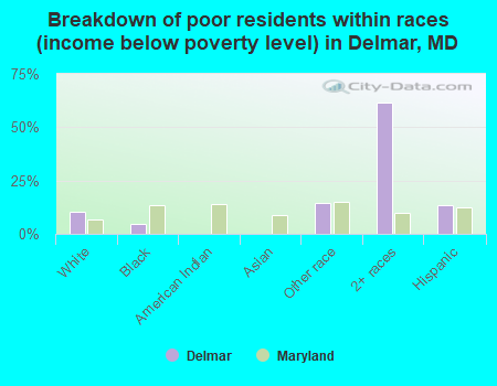 Breakdown of poor residents within races (income below poverty level) in Delmar, MD