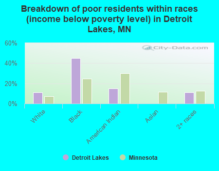 Breakdown of poor residents within races (income below poverty level) in Detroit Lakes, MN