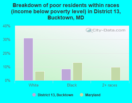 Breakdown of poor residents within races (income below poverty level) in District 13, Bucktown, MD