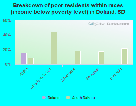 Breakdown of poor residents within races (income below poverty level) in Doland, SD