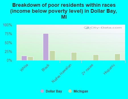 Breakdown of poor residents within races (income below poverty level) in Dollar Bay, MI