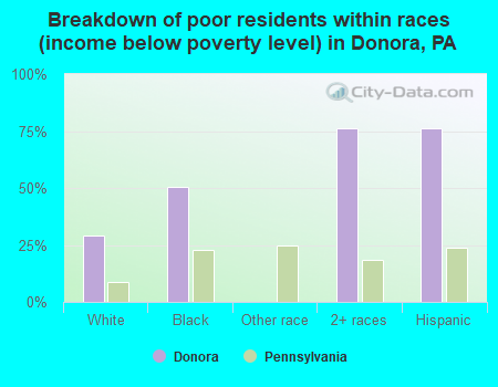 Breakdown of poor residents within races (income below poverty level) in Donora, PA