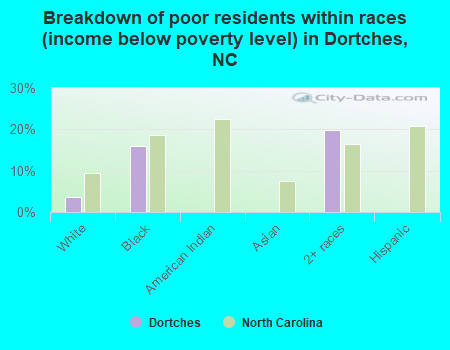 Breakdown of poor residents within races (income below poverty level) in Dortches, NC