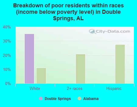 Breakdown of poor residents within races (income below poverty level) in Double Springs, AL